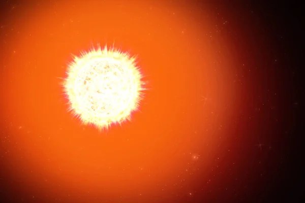宇宙での太陽へのコロナの放出と卓越性。太陽フレアだ磁気嵐だ3Dイラスト. — ストック写真