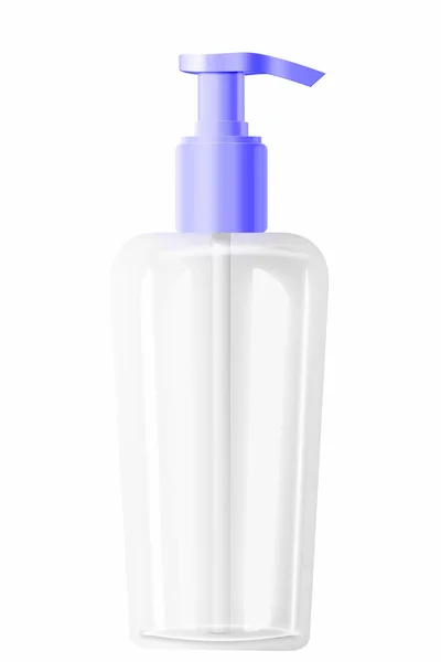 Beauty product package transparent plastic bottle for spray, dispenser or pump. Liquid container for gel, lotion, cream, shampoo, bath foam. Isolated on white background. 3D illustration. — Stock Photo, Image