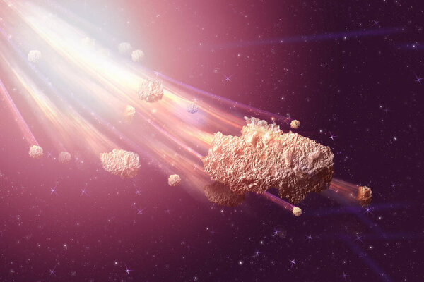 The Falling Meteor Rain. Comet in space, meteor and energy, aste