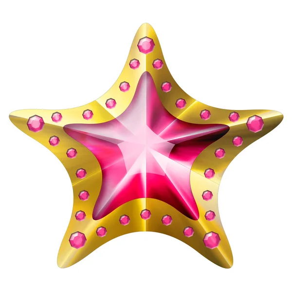 Golden Star award voor spel geïsoleerd op witte achtergrond. Een ster. Sterrenprijs. (geïsoleerd op wit en clipping pad) 3d illustratie. — Stockfoto