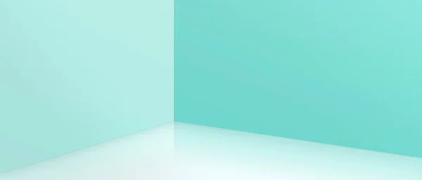 Tomma hörn med blå väggar och golv. Tomma rum studio lutning som används för bakgrund och visa din produkt. 3D-illustration — Stockfoto