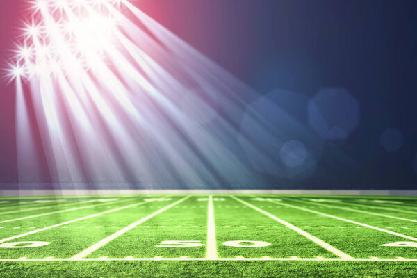 Perspective of football field. Football stadium with white lines