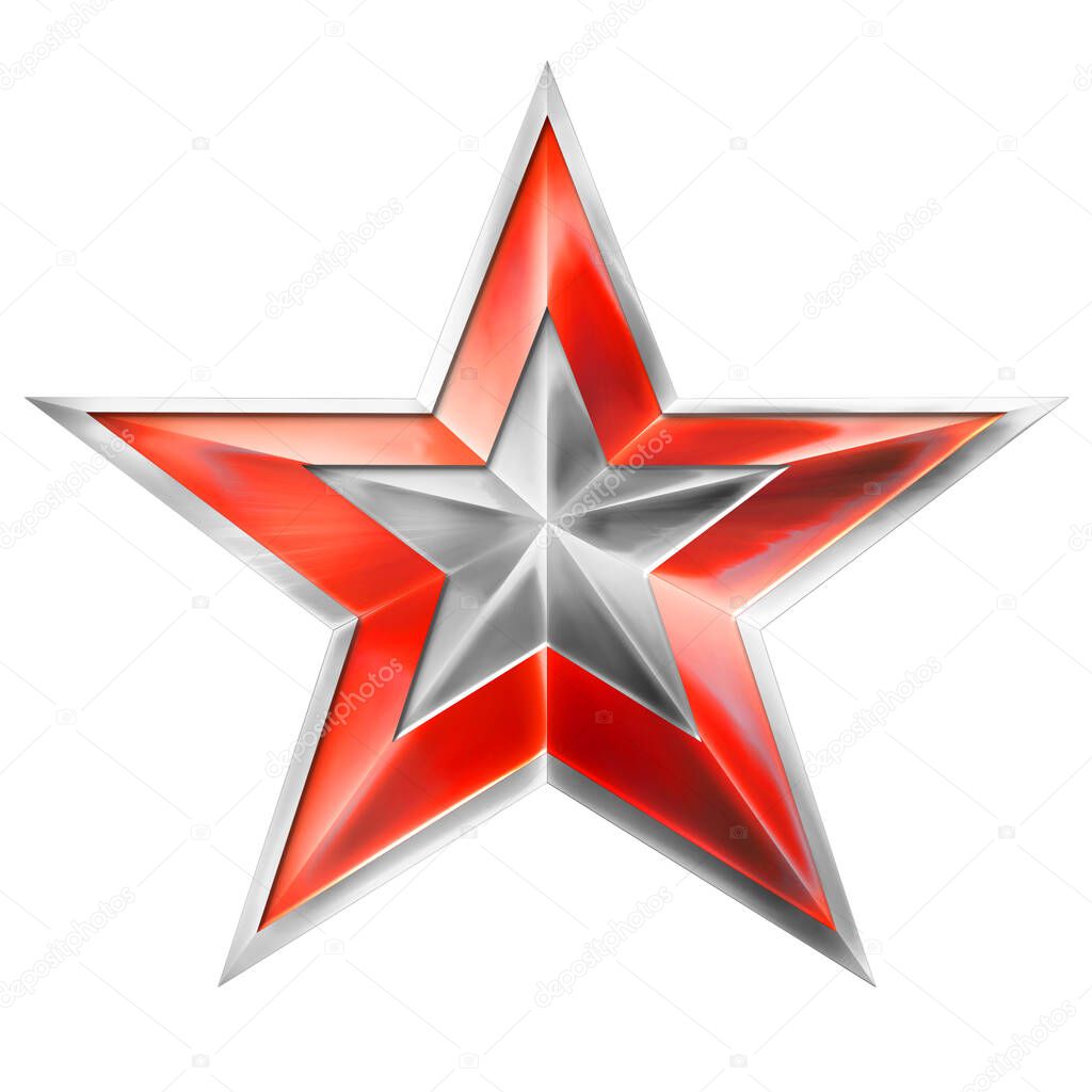 Metal Star award for mobile game isolated on white Background. Star. Star Award. (isolated on white and clipping path) 3D illustration.