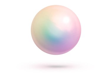Realistic single shiny natural rainbow sea pearl with light effects isolated on white background. Spherical beautiful orb with transparent glares and highlights. Jewel gems. 3D render. clipart