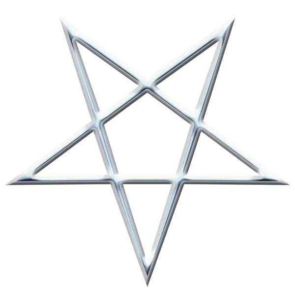 Omgekeerd Pentagram symbool. Wicca symbolen- Kruis van Zwavel. Metalen runic spreuk cirkel. Satanisch teken, Magische casting ring. Pentalpha, Pentangle. 3d illustratie. — Stockfoto