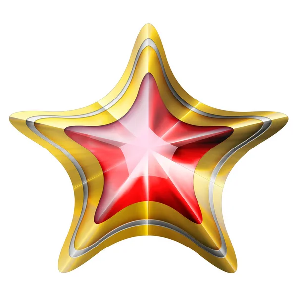 Golden Christmas Star geïsoleerd op witte achtergrond. Een close-up. 3d illustratie. — Stockfoto