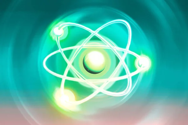 Atomhintergründe aus geometrischen Formen, Kreis von Linienpunkten. Atomkernmodell auf energetischem Hintergrund. 3D-Illustration — Stockfoto