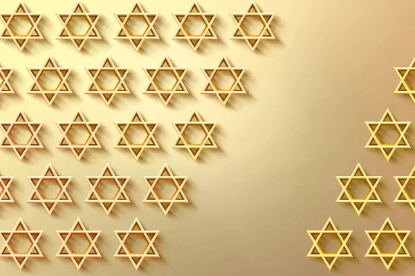 Estrela de Israel. Selo do ícone de Salomão. Estrela Judaica de David seis estrelas sointed. Hexagrama dourado sobre fundo branco. ilustração 3d — Fotografia de Stock