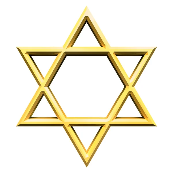 Israël ster. Zegel van Salomo icoon. Joodse Ster van David zes doorweekte ster. Geïsoleerd goud hexagram op witte achtergrond. 3d illustratie — Stockfoto