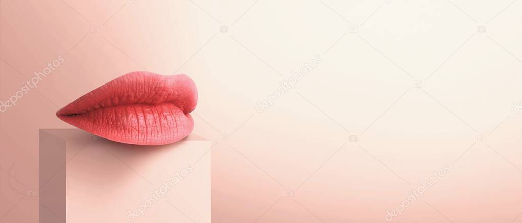 Lips. Fashion Concept Lipstick. Multicolored lips. Modern minimal art.
