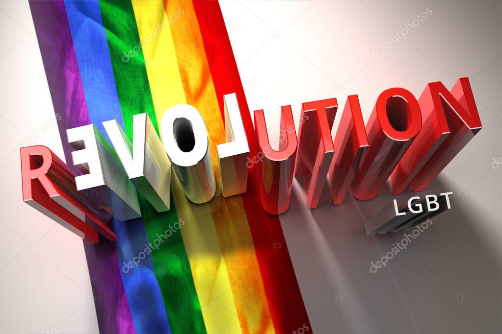 LGBT Lesbian Gay Bisexual Transsexual Rights. Rainbow flag background. A grunge background of the gay flag. Sex and love revolution 3d illustration.