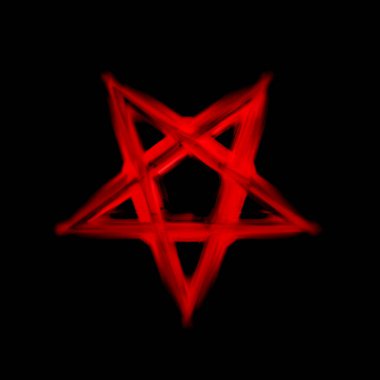 Ters Pentagram sembolü. Kan kırmızısı büyü çemberi. Şeytani işaret..