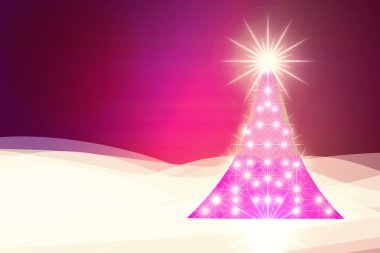 ufuk ışık ile Noel ağacı. kırmızı bir arka plan.