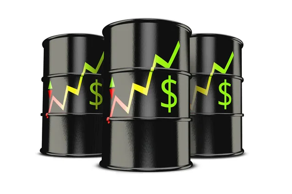 Бизнес Графики Высоких Цен Черные Баррели Нефти Долларовые Знаки Черные — стоковое фото