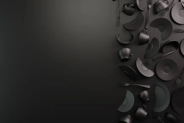 Черный Фон Дизайнерского Меню Ресторана Кафе Мате Керамические Пластины Блюда — стоковое фото