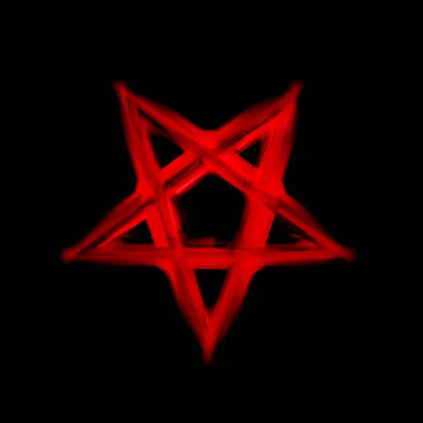 Símbolo Pentagrama Invertido Círculo Hechizos Rojos Rúnicos Signo Satánico — Foto de Stock