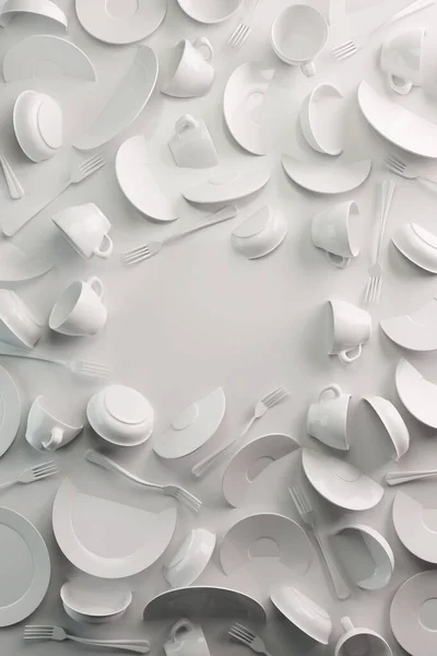 White Food Background Concept Design Menu Restaurant Cafe Ceramic Plates — Stock Photo, Image