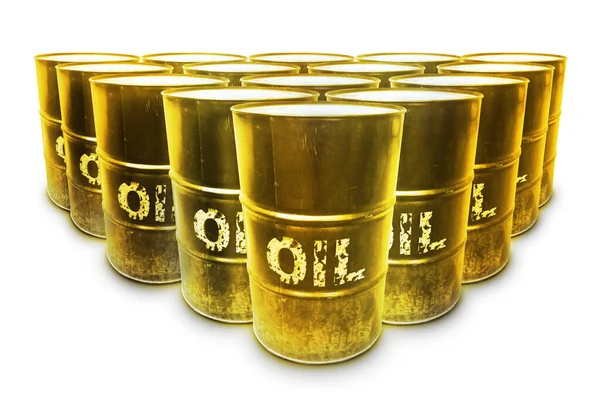 Industry Golden Oil Barrels Stacked Isolated White Background — ストック写真