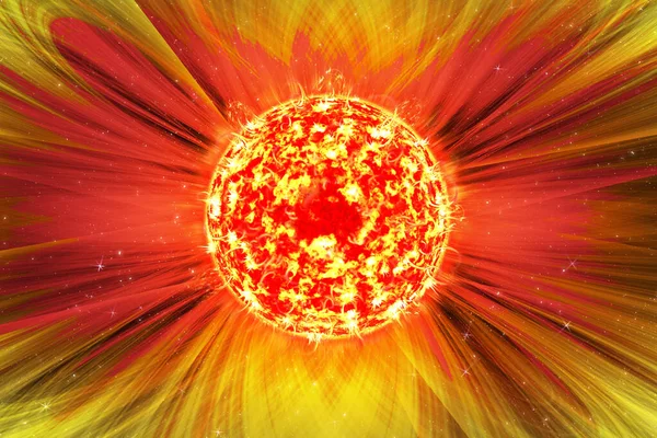 Extreme Solar Storm Solar Flares Sunburst Rays Sunlight Orange Sun — Stock Photo, Image