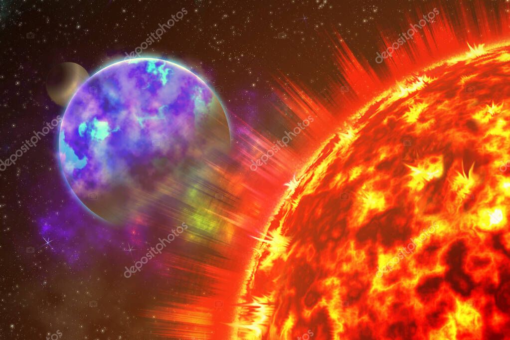 Esquema de radiación solar y campo electromagnético de la Tierra. Sol y