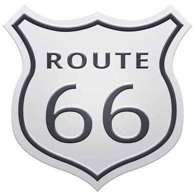 66. Yol tabelası, 66. Yol kalkanı tabelası, güzergah numarası ve Textretro tarzı. 3d hazırlayıcı