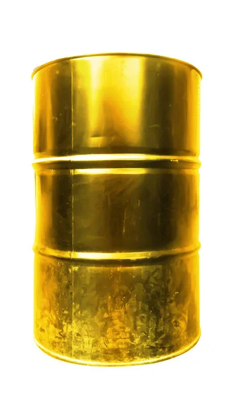 Sud zlatého oleje izolovaný na bílém pozadí. Prázdný realistický sud rustikálního oleje. — Stock fotografie