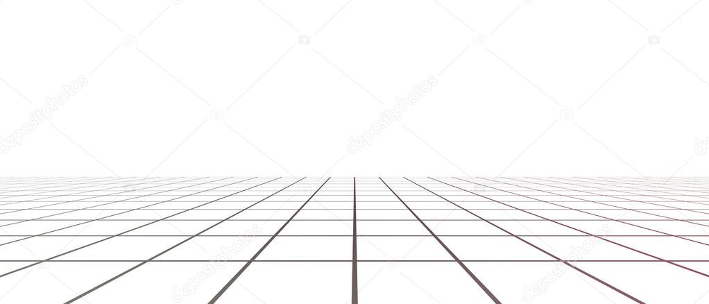 Abstract perspective black grid isolated on white background. Template fishing nets or nets for sports games. Rope net perspective silhouette. Football, soccer, volleyball and tennis net. 3d rendering