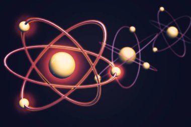 Geometrik Şekillerden Atom Arkaplanı, Çizgi Çemberi. Enerjik arka planda atom nükleer modeli. 3d illüstrasyon