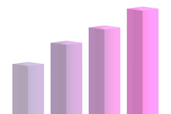 3D-illustration av diagrammet med de växande framstegen. Affärsgrafen på en vit reflekterande yta. Växande stapeldiagram från färgblock på vit bakgrund. Grafisk Ui design. Röda och blå lutningar. — Stockfoto