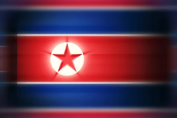 Corea del Norte rayó la bandera borrosa. ilustración 3d — Foto de Stock