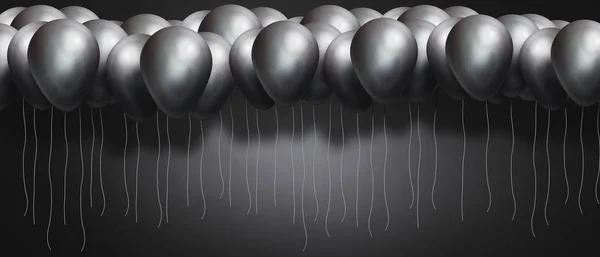 Silver balloon on grey background. Frosted party balloons for event design. Balloons in the air. Realistic mat metallic balloon. 3d illustration