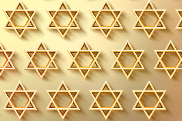 Estrela de Israel. Selo do ícone de Salomão. Estrela Judaica de David seis estrelas sointed. Hexagrama dourado sobre fundo branco. ilustração 3d — Fotografia de Stock