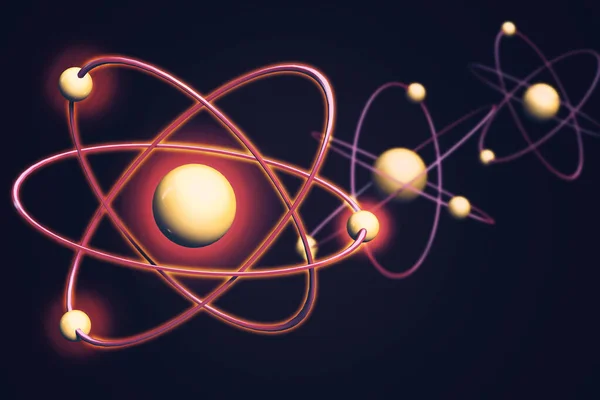 Atom Achtergronden van Geometrische Vormen, Cirkel van Punten van Lijnen. Atom nucleair model op energetische achtergrond. 3d illustratie — Stockfoto