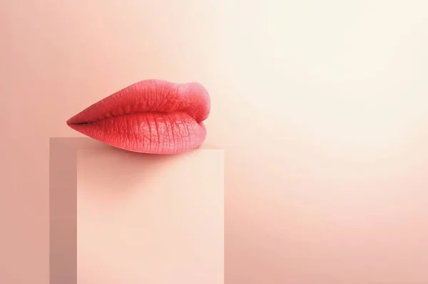 Sexy Lippe. Nahaufnahme schöne Lippen. ein Mädchen mit schönen dicken Lippen, blauem Lippenstift. 3D-Illustration — Stockfoto