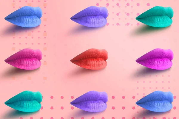 Labbra sexy. Primo piano Belle labbra. Una ragazza con belle labbra paffute, dipinte di blu lipstico. Illustrazione 3d — Foto Stock