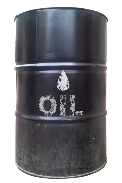 Oude olievat geïsoleerd op witte achtergrond. Blanco realistische zwarte olievat. — Stockfoto