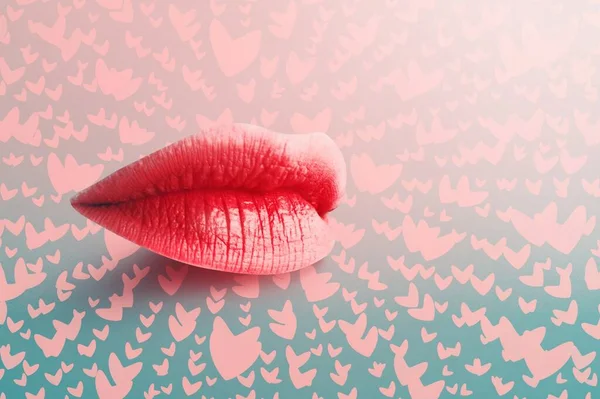 Collage zeitgenössischer Kunst. Modekonzept Lippenstift. Bunte Lippen. Moderne Minimal Art. — Stockfoto