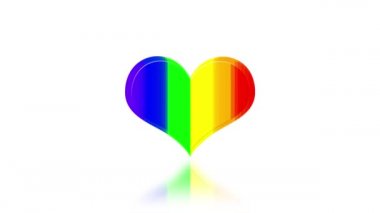 Lgbt bayrağı taşıyan bir kalp seti. 3d görüntüler