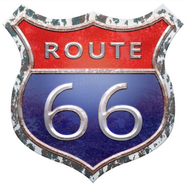 66. Yol tabelası, 66. Yol kalkanı tabelası, güzergah numarası ve Textretro tarzı. 3d hazırlayıcı