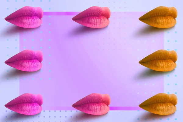 Lippen. Modeconcept lippenstift. Veelkleurige lippen. Moderne minimalistische kunst. — Stockfoto