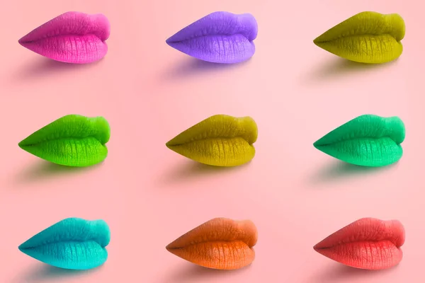 Lippen. Modekonzept Lippenstift. Bunte Lippen. Moderne Minimal Art. — Stockfoto