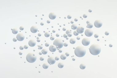 Beyaz arka planda beyaz küre. Küre modeli. Küre modeli. Web tasarımı için gerçekçi duş kabarcıkları. 3d illüstrasyon