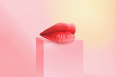 Seksi Lip. Çok güzel dudaklar. Güzel dolgun dudaklı, mavi rujlu bir kız. 3d hazırlayıcı