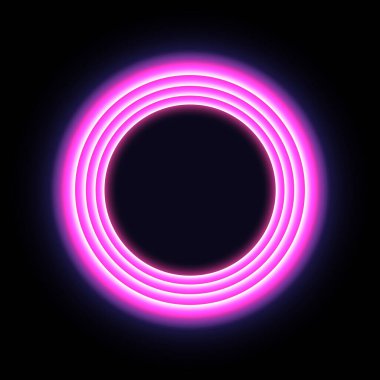 Pembe neon çerçeve. Parlak kıvrımlı Bunner. Parlak dairesel ışık pankartı. Parlak spiral. Light Ring arka planı. Soyut geometrik neon daire. LED elips 3D illüstratör parlat