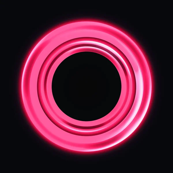 Pink neon round frame. Luminous swirling bunner. Shining circle light banner. Glowing spiral. Light Ring background. Abstraction geometric neon circle. Shine LED ellipse 3D illustrator