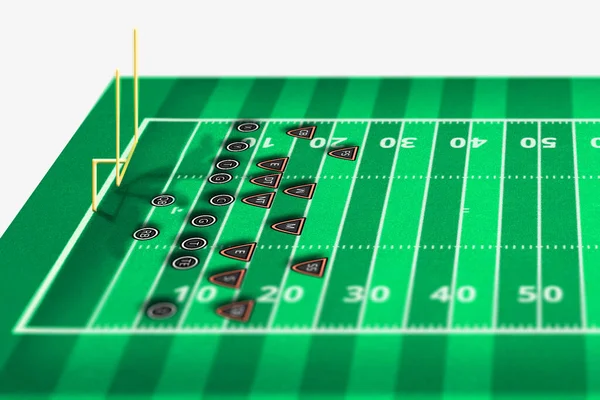 Team play and strategy. Scheme of football game. Top views of american football field. 3d illustration american football play with x\'s and o\'s.