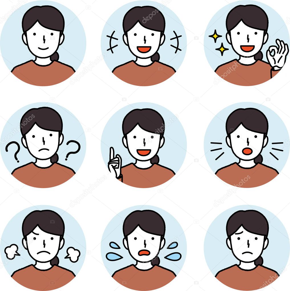 Female facial expression collection illustration icon