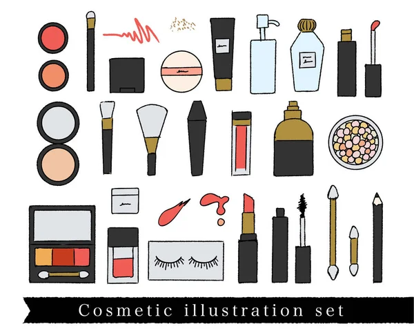 Hand Drawn Makeup Tools Illustration Set — Stock Vector