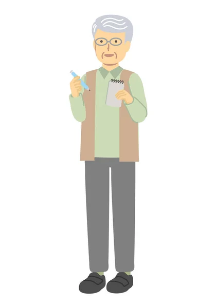 Senior Man Taking Notes — Stock Vector