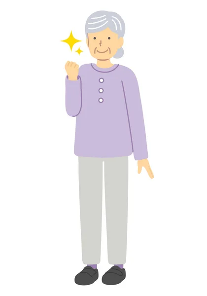 Senior Woman Purple Clothes Guts Pose — Stock Vector